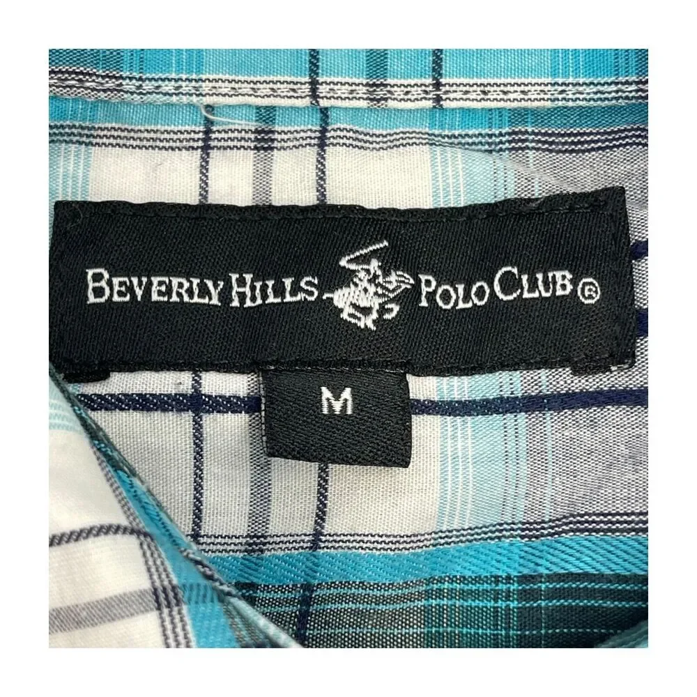 Beverly Hills Polo Club Shirt Men's Medium Multicolor Plaid Cotton Button-Up - Picture 2 of 7